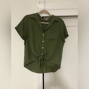 J. Crew army green tie blouse